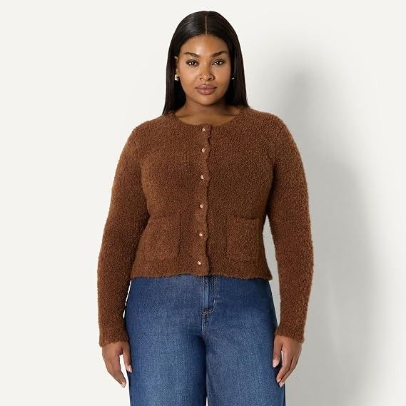 Brown Fuzzy Cardigan Sweater image 4